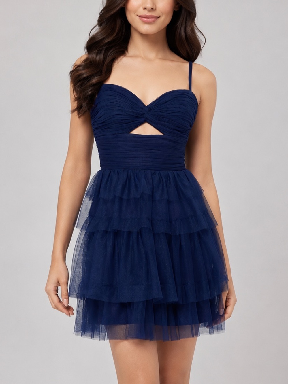 🆕🫐Blondie Nites Navy Blue Tulle Fit & Flare Party Dress Size 7 LayeredSkirt Chic